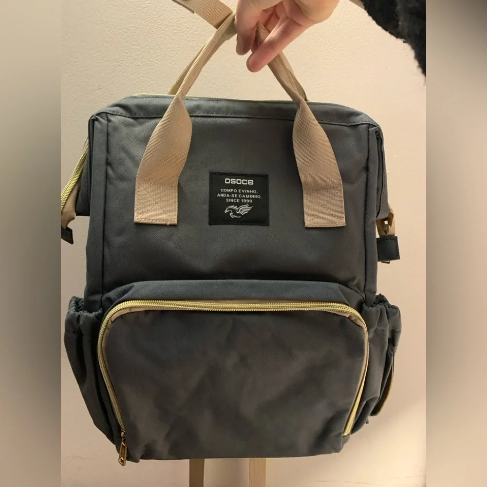 OSOCE Diaper Bag Backpack Multi-Function Waterproof Grey Nappy Bag Maternity